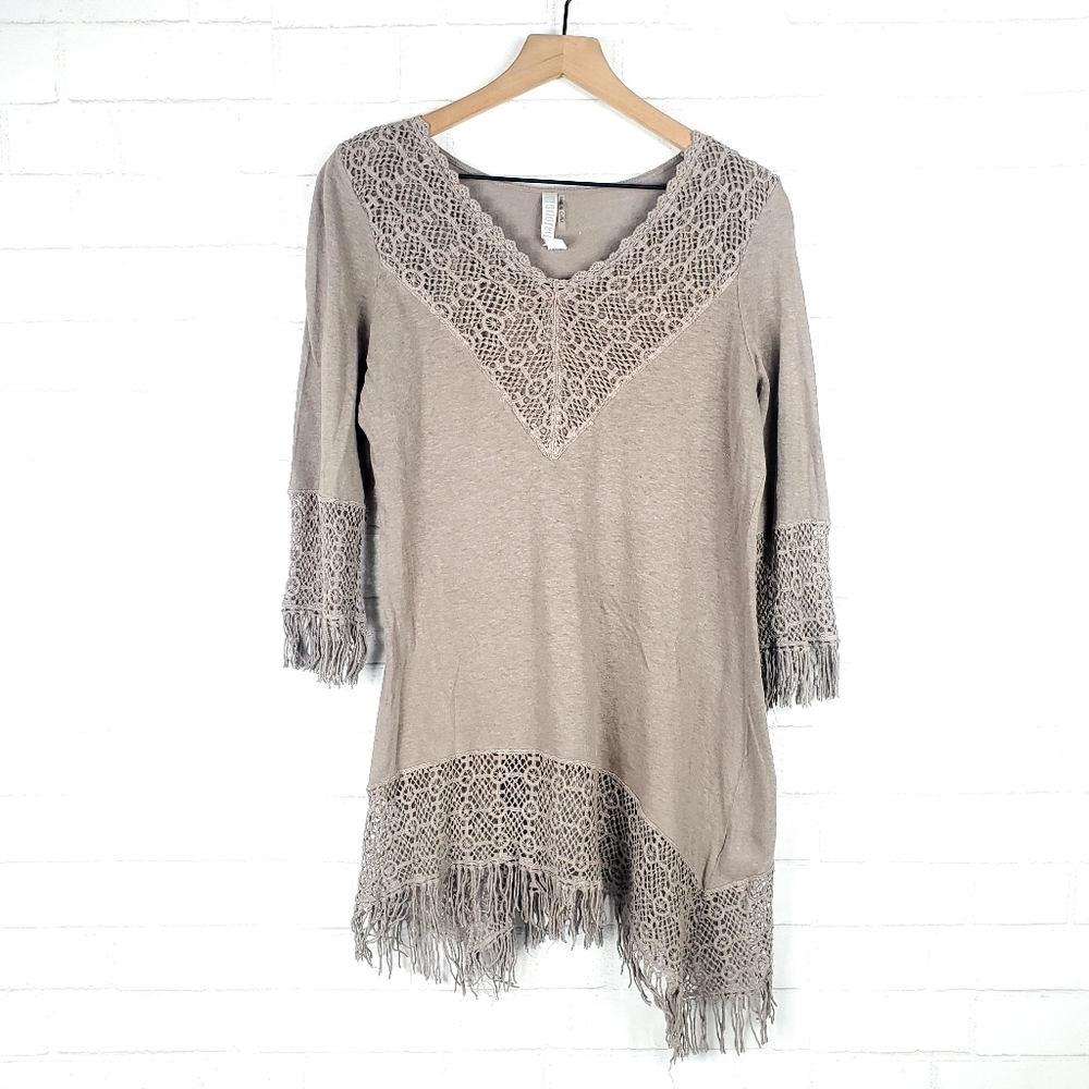 Monoreno linen blend crochet trim top | Size M